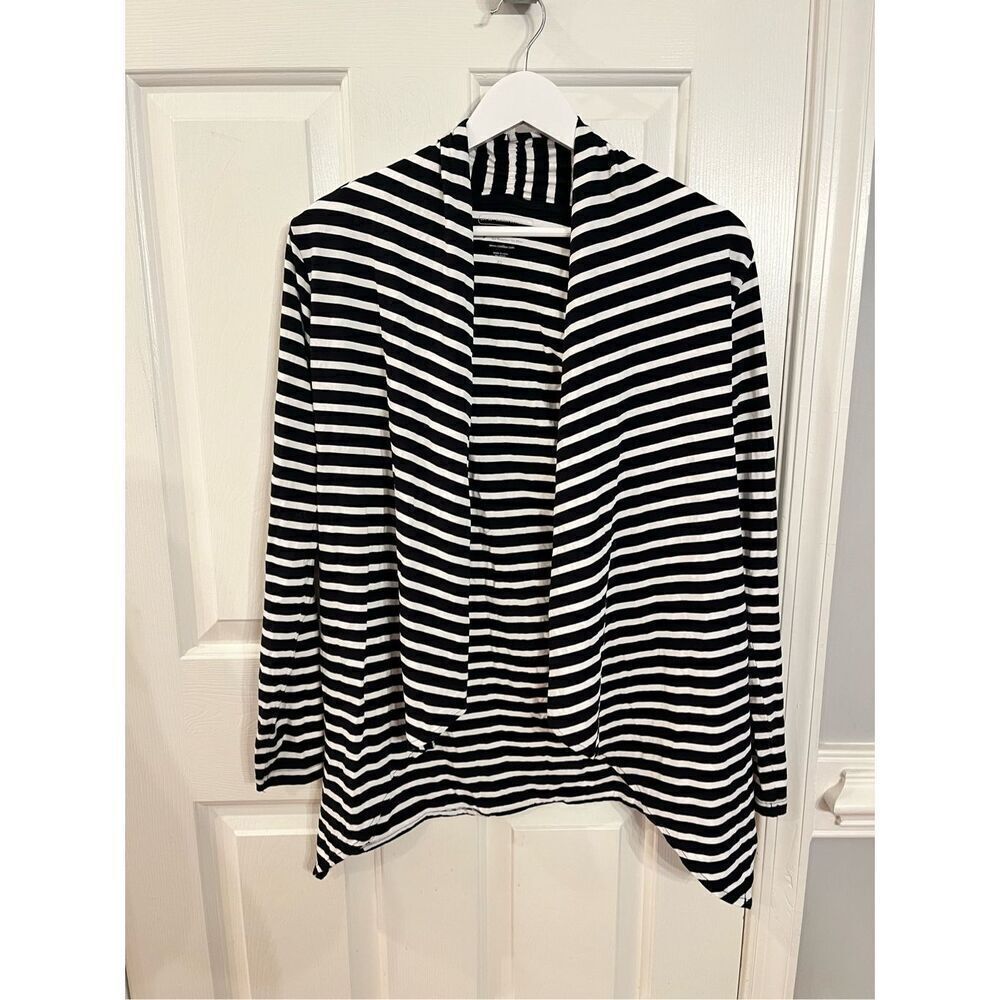 Coolibar Black & White Stripe SPF Sun Protection Open Front Cardigan sz XS EUC